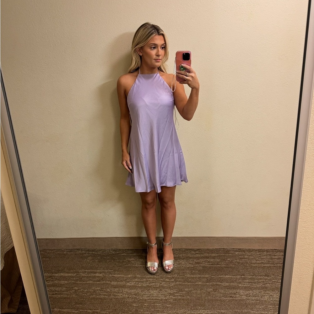 Lavender Hello Molly Halter Neck Dress